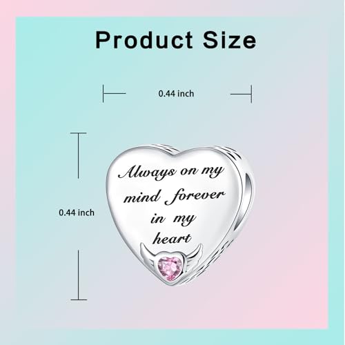 LUXILLA Love You Best Friend Grandma Wife Heart Charm 925 Sterling Silver Charms Fit for Bracelets Necklace Jewelry Gift for Women - color: Always on my mind forever in my heart Charm