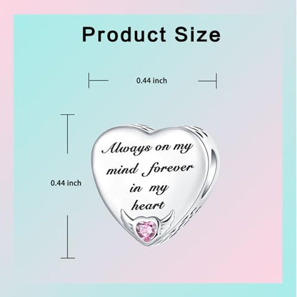 LUXILLA Love You Best Friend Grandma Wife Heart Charm 925 Sterling Silver Charms Fit for Bracelets Necklace Jewelry Gift for Women - color: Always on my mind forever in my heart Charm