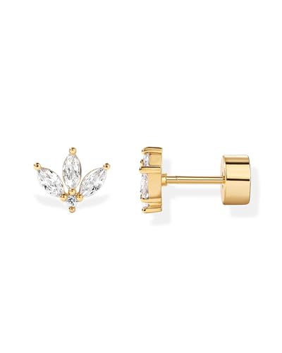 PAVOI 14K Gold Plated 925 Sterling Silver Posts Mini Stud Flat Back Earrings for Women | Helix Cartilage Piercing Jewelry | Dainty Pearl Star Cluster Cubic Zirconia Lotus Climber Screw Backs - style: Lotus Stud