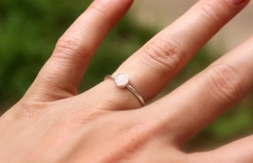 Solid 925 Sterling Silver Natural Rose Quartz Pink Round Gemstone Solitaire Stacking Band Handmade Women's Ring for Gift