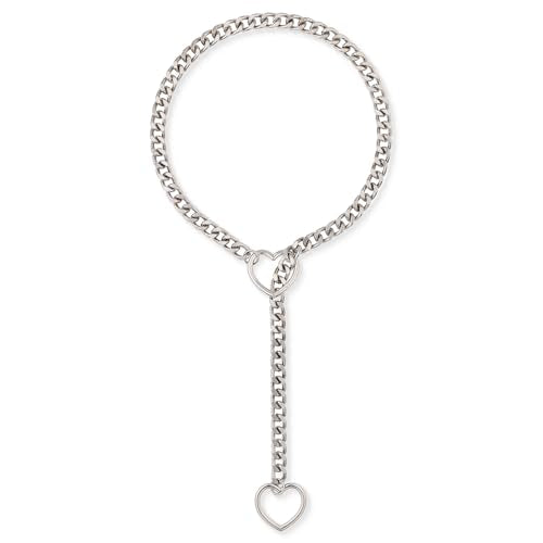 Heart O-ring Slip Chain Necklace For Women, Adjustable | Handmade Cuban Chain with Heart Rings, Adjustable Lariat Y-Necklace Design, Halloween or Christmas Gifting, Avoid Moisture