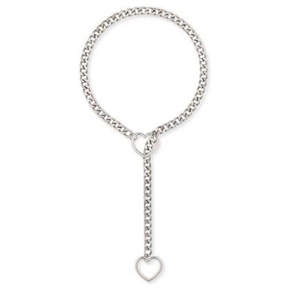 Heart O-ring Slip Chain Necklace For Women, Adjustable | Handmade Cuban Chain with Heart Rings, Adjustable Lariat Y-Necklace Design, Halloween or Christmas Gifting, Avoid Moisture