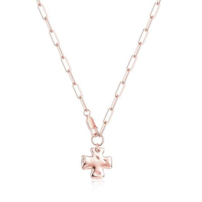 CHESKY Cross Necklace for Women, 14K Gold/Silver Plated Paperclip Necklace | Chunky Cross Necklace, Statement Pendant Charm Necklace, Gold Jewelry for Women, Fashion Accessories - color: Rosegold