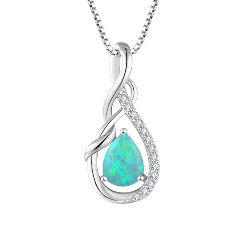 STARCHENIE Infinity Teardrop Necklace for Women 925 Sterling Silver Pendant Birthstone Jewelry - color: Silver-Green Opal