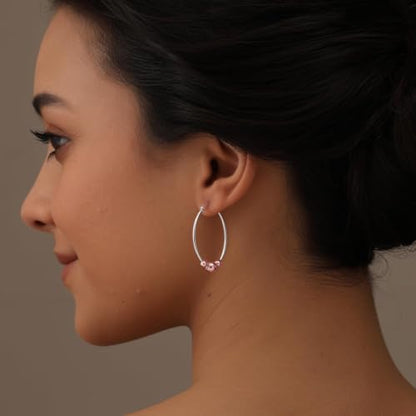 LeCalla 925 Sterling Silver Hoop Earrings for Women | Lightweight Two-Tone & Gold-Plated Hoops Earring Jewelry | Bead Ball & Evil Eye Click-Top Round & Oval Hoop Earrings Jewelry Gifts - color: Rose-Gold Oval