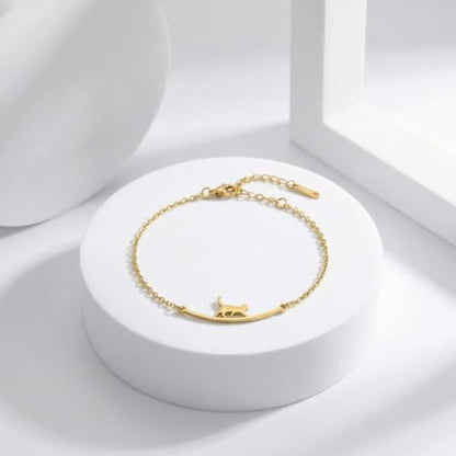 Dainty Gold Anklets for Women Stainless Steel Simple Ankle Bracelets Summer Beach Foot Chain Jewelry Gift - color: Cat Gold