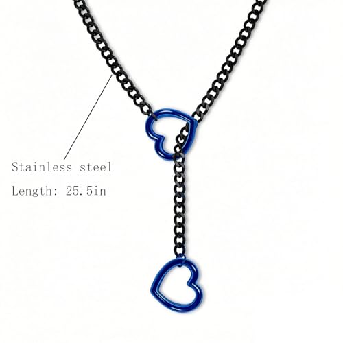 Choker Necklace for Women Gothic Goth Stainless Steel Slip Chain Chunky Long Drop Mens Punk Necklace Jewelry Gift - style: Blue Heart