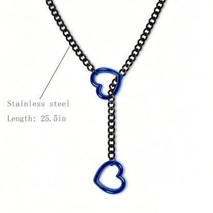 Choker Necklace for Women Gothic Goth Stainless Steel Slip Chain Chunky Long Drop Mens Punk Necklace Jewelry Gift - style: Blue Heart