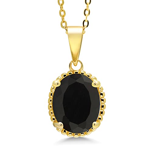 Gem Stone King 11X9MM Oval Gemstone Birthstone Pendant Necklace | 925 Sterling Silver | Solitaire Necklace For Women | With 18 Inch Chain | Fine Jewelry Gifts for Mom Women Wife Her - color: Onyx-December