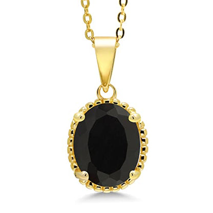 Gem Stone King 11X9MM Oval Gemstone Birthstone Pendant Necklace | 925 Sterling Silver | Solitaire Necklace For Women | With 18 Inch Chain | Fine Jewelry Gifts for Mom Women Wife Her - color: Onyx-December