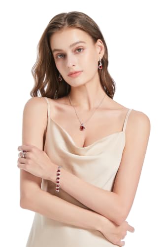 Jewelry Set for Women Teardrop Earrings Necklace Ring Bracelet Set Party Wedding Jewelry Gift for Mother Wife Friend - color: Garnet