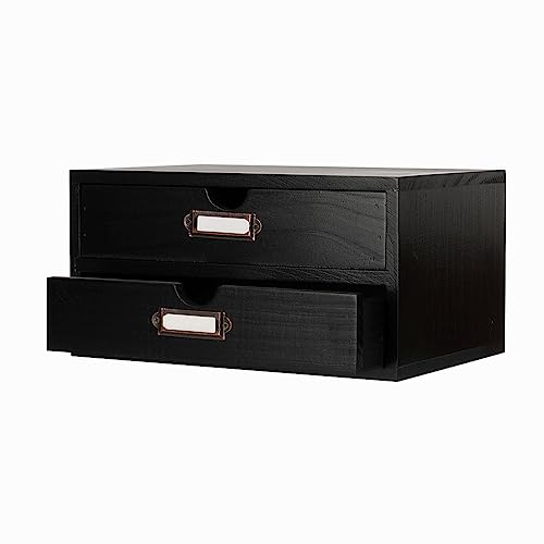 Small Wooden Drawers Wooden Box with Drawer Black | 2 Drawer Storage Box for Apothecary Cabinet, Apothecary Drawers，Desktop Organizer with Metal Handles for Office，Home - color: BLACK-SMALL02