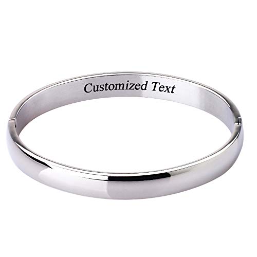 Womens Bangle 8MM Stainless Steel Bracelet Oval Polished Finish Cuff Bangle 6.7" - color: B2-Customize-Silver