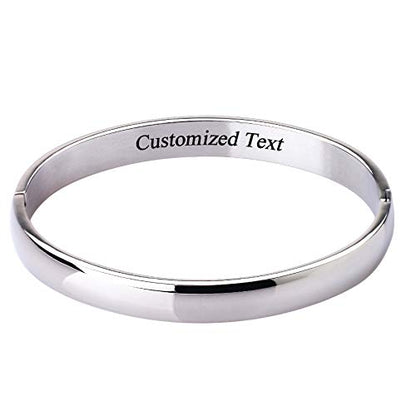 Womens Bangle 8MM Stainless Steel Bracelet Oval Polished Finish Cuff Bangle 6.7" - color: B2-Customize-Silver