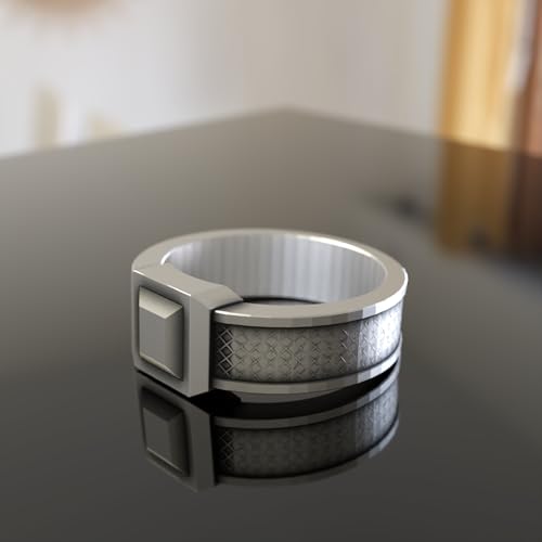 Men's Silver Signet Ring – Geometric Ring Bold Square Statement Band, Minimalist Jewelry Gift