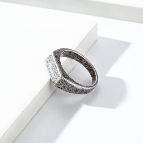 Quiet Luxury Wide Square Signet Ring - Timeless Titanium Steel Band Fashion Statement Jewelry for Men & Women (Silver, Antique Silver, Gold, Black) - color: Antique silver
