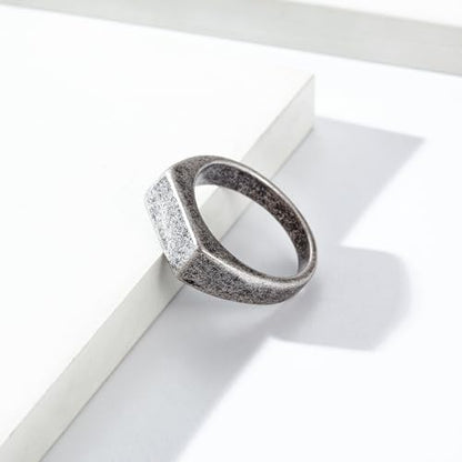 Quiet Luxury Wide Square Signet Ring - Timeless Titanium Steel Band Fashion Statement Jewelry for Men & Women (Silver, Antique Silver, Gold, Black) - color: Antique silver