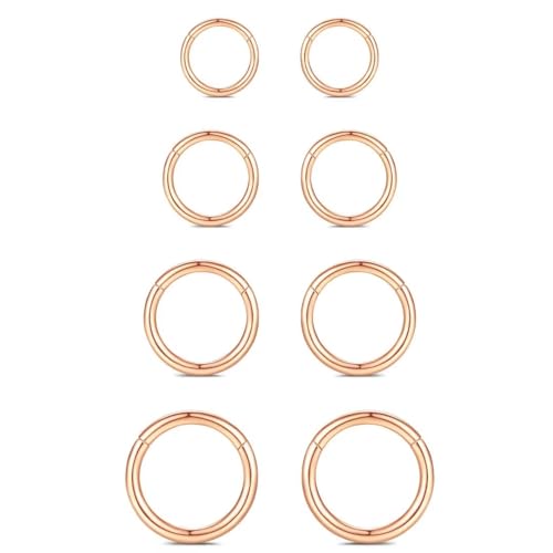 WBRWP 316L Stainless Steel Nose Rings Hoop for Women Men Hypoallergenic | 20G 18G 16G 14G Conch Piercing Jewelry Segment Clicker Lip Rings Helix Cartilage Rook Earrings Diameter 6mm 8mm 10mm 12mm - color: 8pc set in rose gold color(each dia. 2 pc)