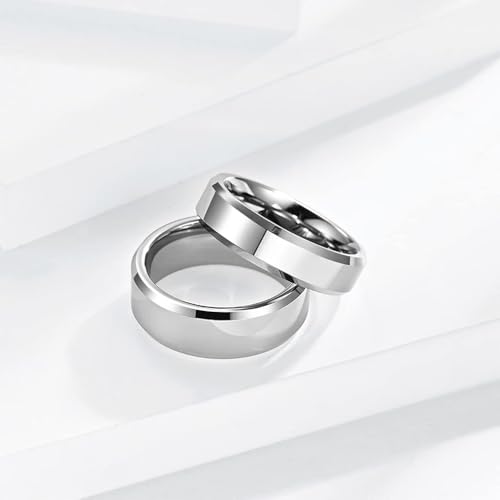 Stainless Steel Wedding Band Ring For Men Women | Sandblasted matte finish, 4mm/6mm/8mm widths, steel/black/gold-tone colors, everyday wear, wedding - color: Smooth-6mm-Silver