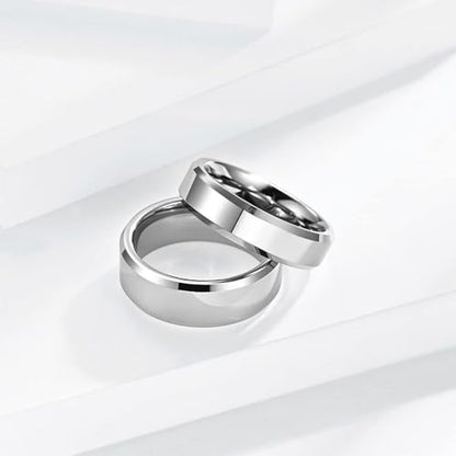 Stainless Steel Wedding Band Ring For Men Women | Sandblasted matte finish, 4mm/6mm/8mm widths, steel/black/gold-tone colors, everyday wear, wedding - color: Smooth-6mm-Silver