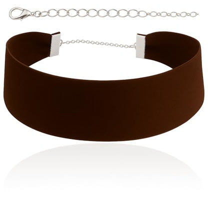 Velvet Choker for Women, Wide 1.5" 90s Ribbon Adjustable 12–18" with Stainless Steel Clasp, Soft Skin-Friendly Velvet — Black - color: Brown