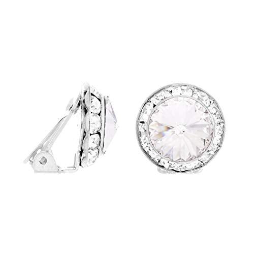 Rosemarie & Jubalee Women's Timeless Classic Statement Clip On Halo Earrings Made With Premium Crystals - color: 15mm, Clear Crystal Silver Tone