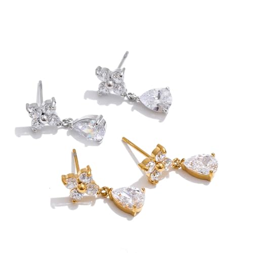 Mchic Dangle Earrings for Women: 18K Gold Plated CZ Drop Earrings Dainty Trendy Hypoallergenic Teardrop Bridal Wedding Style, Sparkly Elegant Dangling Jewelry Gift for Women Bridesmaid Prom Formal - color: Style 3-Silver