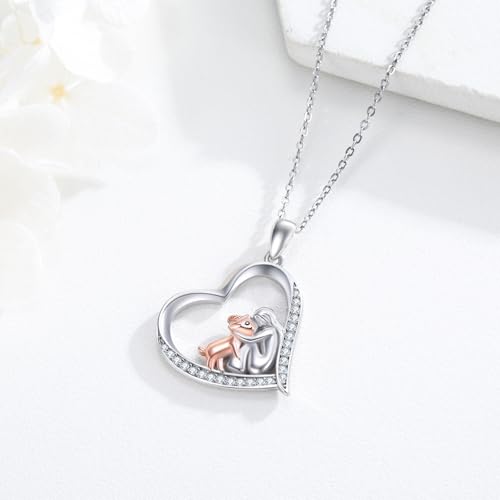 Heart Animal Necklace 925 Sterling Silver Cute Animal Pendant Jewelry Birthday Gifts for Women Girlfriend Mom Animal Lovers - style: Goat