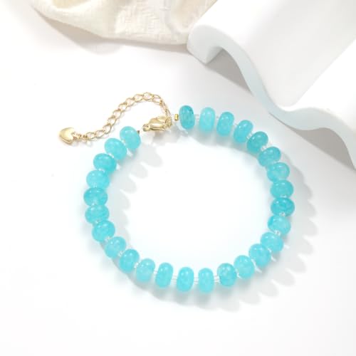 colorful Natural Stone Beaded Bracelets for Women, Boho Handmade Gemstone Bracelet, Stackable Summer Beach Jewelry - color: Lake Blue