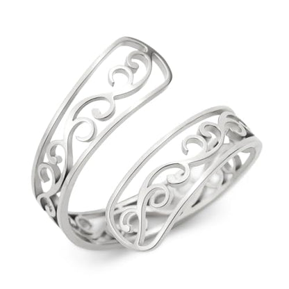 TEAMER Adjustable Filigree Flower Ring Stainless Steel Filigree Flower Ring Bohemian Jewelry Band Open Ring For Women - color: Silver