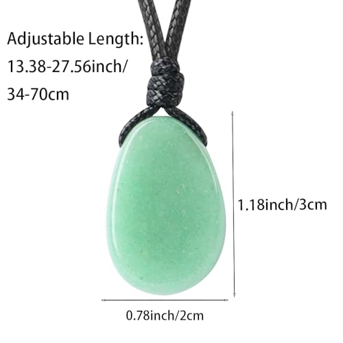 Natural Gemstone Pendant Necklace Healing Crystal Stone Choker Necklace Adjustable Waxed Black Rope for Men - color: Green Aventurine