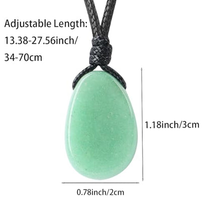Natural Gemstone Pendant Necklace Healing Crystal Stone Choker Necklace Adjustable Waxed Black Rope for Men - color: Green Aventurine