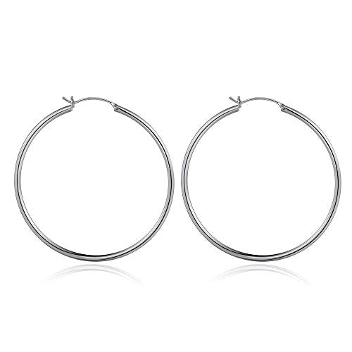 M MOOHAM Hoop Earrings for Women, Hypoallergenic 14K Gold Plated Earrings | Gold Plated Hoop Earrings Set for Sensitive Ears, Earring Stack for Women Trendy, Jewelry Gifts Lightweight 13-60mm - color: 2pcs-50mm-silver-plated