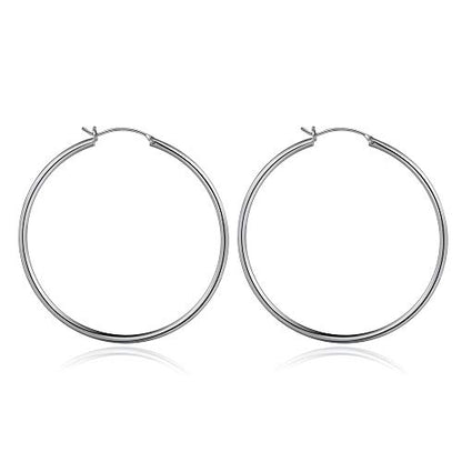 M MOOHAM Hoop Earrings for Women, Hypoallergenic 14K Gold Plated Earrings | Gold Plated Hoop Earrings Set for Sensitive Ears, Earring Stack for Women Trendy, Jewelry Gifts Lightweight 13-60mm - color: 2pcs-50mm-silver-plated