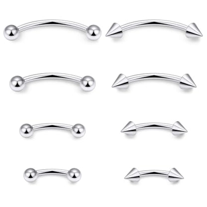 Lcolyoli 14G Snake Eyes Piercing Jewelry Tongue Curved Barbell Surgical Steel Small Belly Button Ring Eyebrow Piercing Jewelry Vertical Labret Lip Jewelry for Women Men Bar Length 8mm 10mm 12mm 14mm - color: silvertone,14g