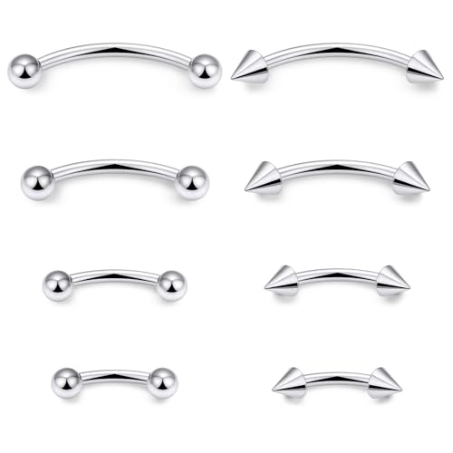 Lcolyoli 14G Snake Eyes Piercing Jewelry Tongue Curved Barbell Surgical Steel Small Belly Button Ring Eyebrow Piercing Jewelry Vertical Labret Lip Jewelry for Women Men Bar Length 8mm 10mm 12mm 14mm - color: silvertone,14g