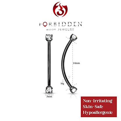 Forbidden Body Jewelry Snake Eyes Piercing Jewelry Tongue, Conch, Belly Button or Eyebrow Rings for Women & Men - 16g Curved Barbell 3mm Clear Crystal Surgical Steel Piercing (1 Pcs - 9/16") - color: Clear/Black