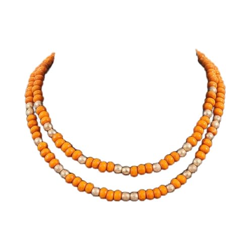 Boho Colorful Wood Beaded Choker Necklace Vintage Layered Wooden Beads Chain Necklace Collar for Women Statement Jewelry Gift - color: Orange