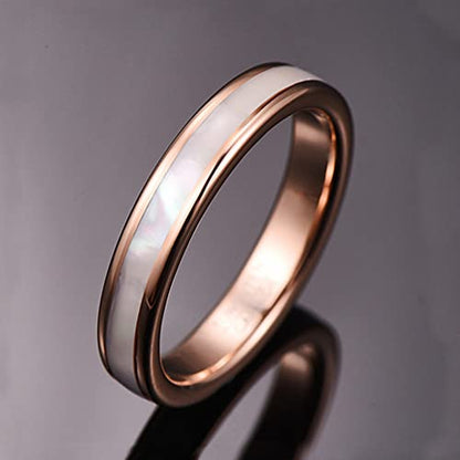 Vakki 4mm 6mm Womens Rose Gold Tungsten Carbide Ring with Mother of Pearl Shell/Marble Inlaid Wedding Band Comfort Fit Size 5-12 - color: A-4mm-Mother of Pearl