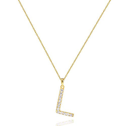Tarsus Initial Cubic Zirconia Necklace for Women Teens | Jewelry Gifts for Women Adjustable Chain 18" + 2" - style: Gold-L-Diamond style