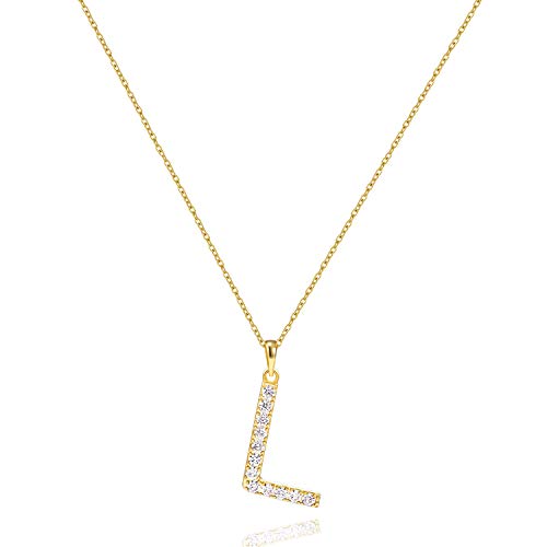 Tarsus Initial Cubic Zirconia Necklace for Women Teens | Jewelry Gifts for Women Adjustable Chain 18" + 2" - style: Gold-L-Diamond style