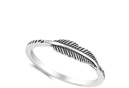 Oxidized Leaf Fashion Feather Ring New .925 Sterling Silver Band Size 3-12
