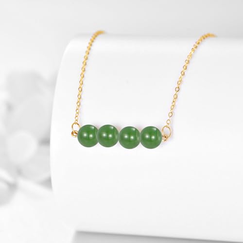 KECHO 14K Real Gold Beads Pendant Necklace Solid Yellow Gold Jewelry Anniversary Birthday Gifts for Women - color: Green Jade 4