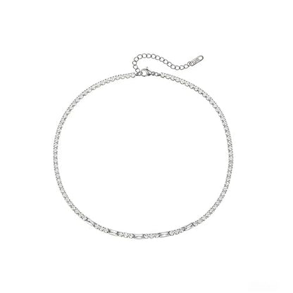 Tennis Necklaces for Women 18K Gold Plated White Red Green Blue Cubic Zirconia Necklaces Dainty Rhinestone Choker Necklaces Trendy Faux Diamond Tennis Chain 3mm - color: White Tennis Choker -White Gold
