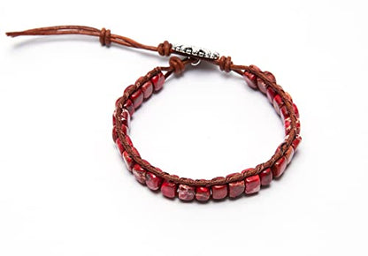 7 Chakra Bracelet Bohemian Handmade Leather Wrap Healing Protection Natural Stone Yoga Beaded Bracelets Boho Friendship Jewelry - color: Red Turquoise