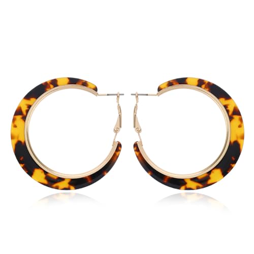 Tortoiseshell Hoop Earrings for Women Colorful Leopard Charm Earrings C-Shaped Circular Statement Earring Lightweight Resin Earring Party Holiday Birthday Party Daily Wear Jewelry - color: Brown