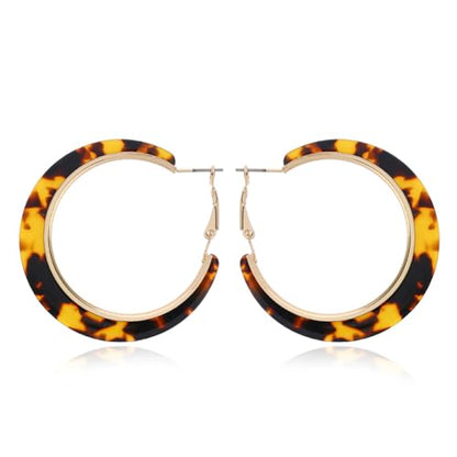 Tortoiseshell Hoop Earrings for Women Colorful Leopard Charm Earrings C-Shaped Circular Statement Earring Lightweight Resin Earring Party Holiday Birthday Party Daily Wear Jewelry - color: Brown1