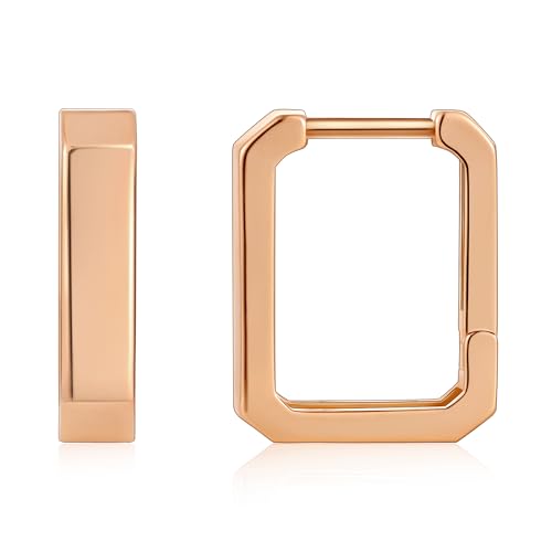 Gacimy Small Gold Huggie Hoop Earrings for Women | 14k Gold Plated, Small Hoop Earings for Women, 1/2 Inch Yellow Color Earrings - color: Rose Gold, size: Rectangle