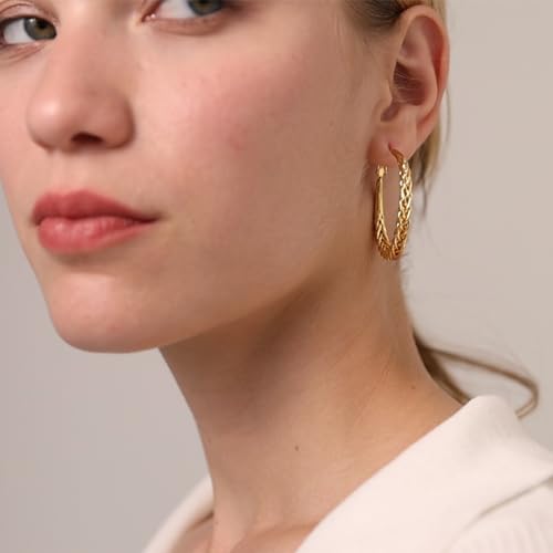 Senteria 925 Sterling Silver Post Twisted Hoop Earrings for Women 30-50MM | Hypoallergenic Large Silver Hoop Earrings for Women,Lightweight Thick Weave Braid Hoops,Nickel Lead-Free for Sensitive Ears - color: 40MM Gold