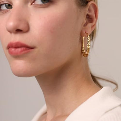 Senteria 925 Sterling Silver Post Twisted Hoop Earrings for Women 30-50MM | Hypoallergenic Large Silver Hoop Earrings for Women,Lightweight Thick Weave Braid Hoops,Nickel Lead-Free for Sensitive Ears - color: 40MM Gold